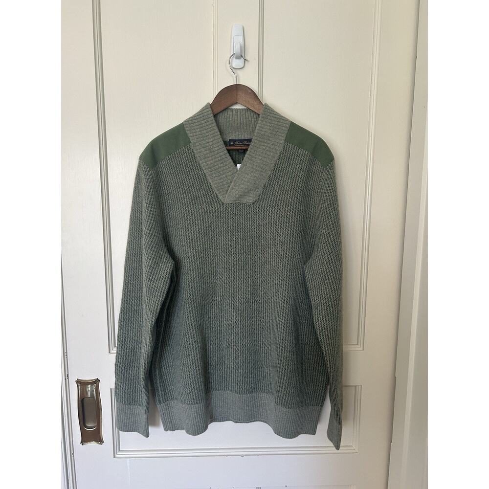 Brooks Brothers Wool High V-neck Striped Sweater Mens Size XL Green Preppy NWT